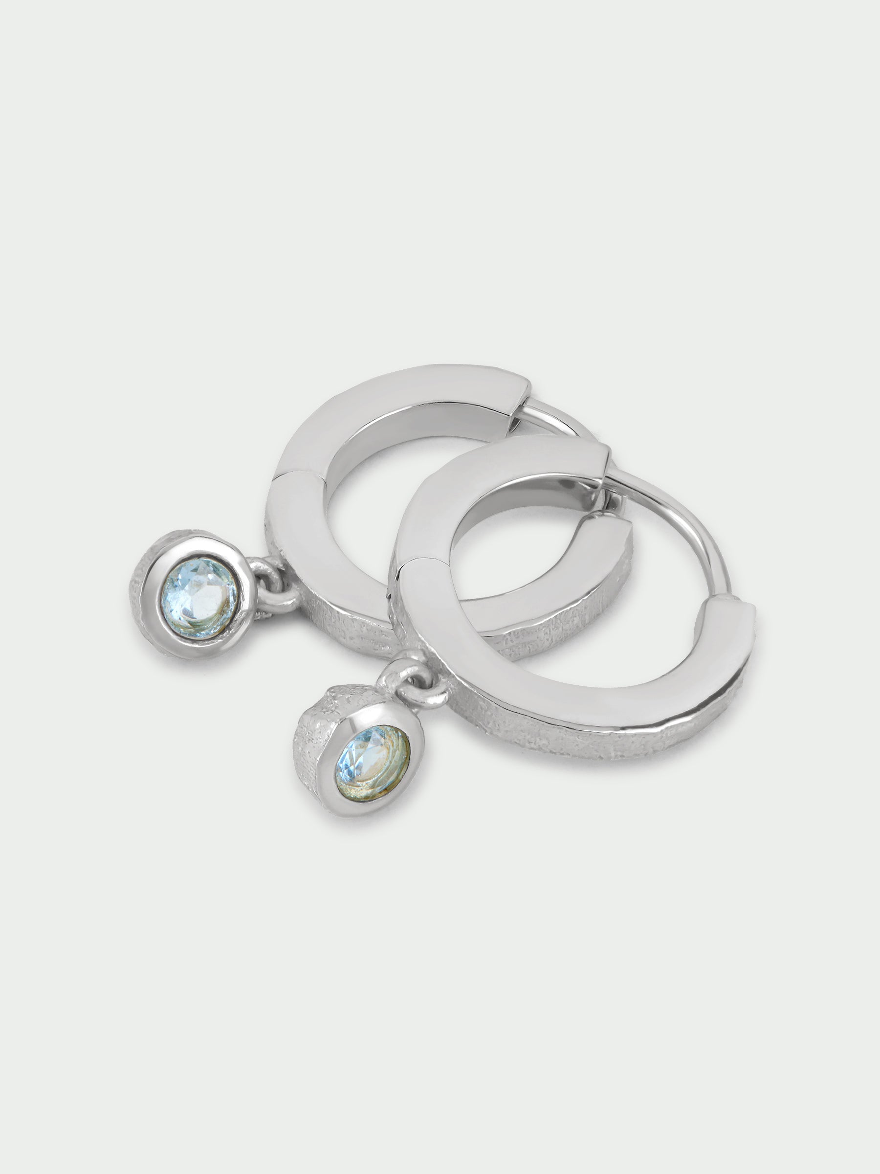 Birthstone Hoop Earrings, Blue Topaz