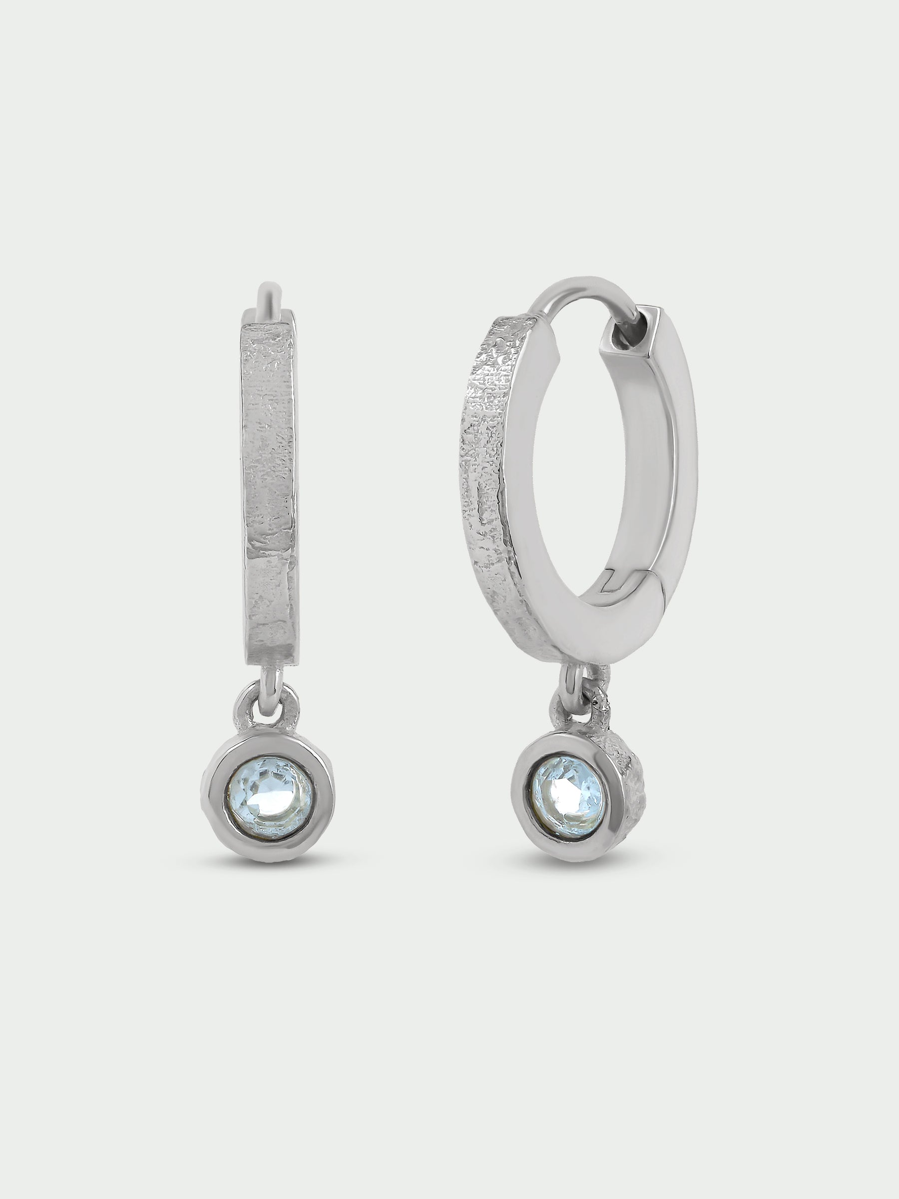 Birthstone Hoop Earrings, Blue Topaz