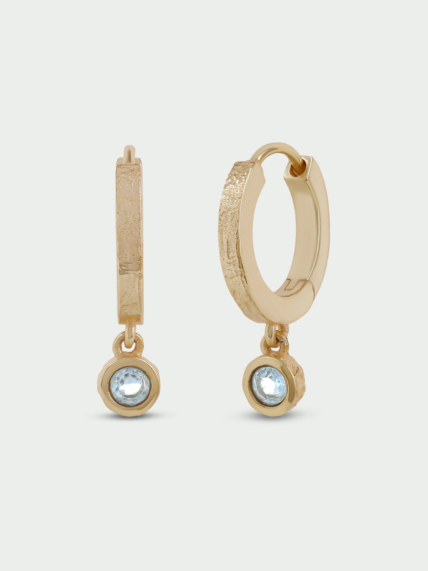 Birthstone Hoop Earrings, Blue Topaz