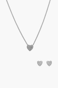 Pave Heart Earrings & Necklace Set