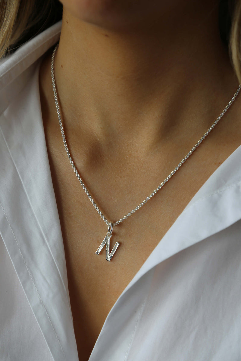 Letter N Sideways Personalized Initial Necklace | Alexandra Marks Jewelry